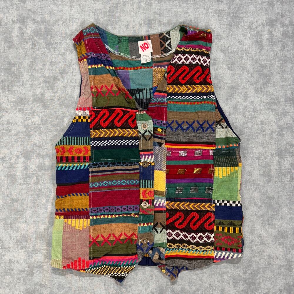 VTG 90s No Boundaries Patchwork Tapestry boho hippie indie vest womens M